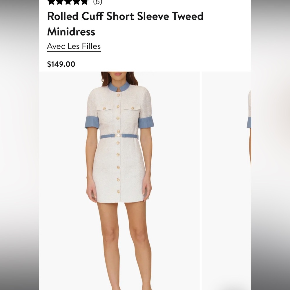 Avec Les Filles White Sheath Mini Dress with Peter Pan Collar size 8